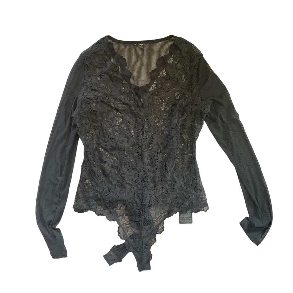 Black all lace size medium Guess long sleeve bodysuit deep V neck